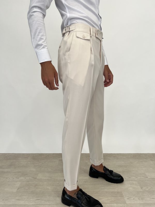 PANTALONE FASHION CON FIBBIE REGOLABILI & PINCES - COLORE BURRO - immagine 4