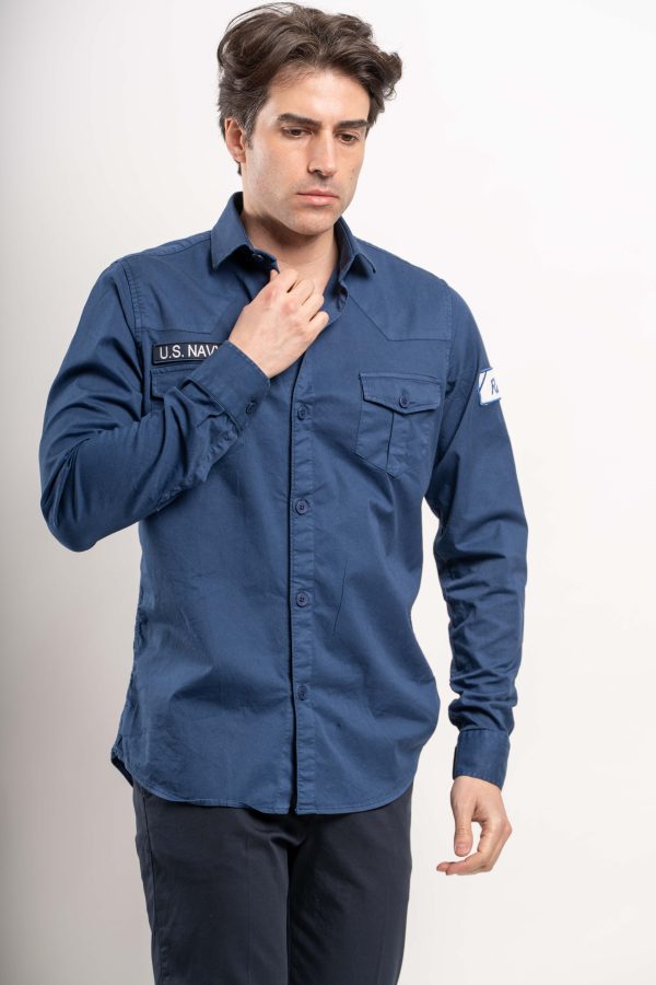 CAMICIA TINTO IN CAPO CON PATCH - COLORE BLU - immagine 4